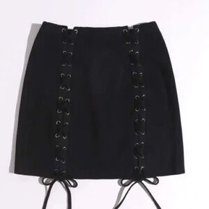 Topshop Moto black denim lace up skirt